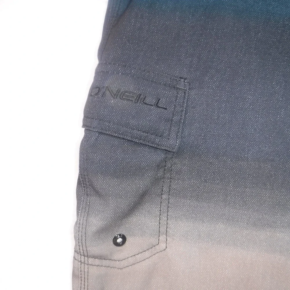 ONeill Mens Blue Grey Ombre Board Shorts Size‎ 34 Cargo Pocket Swim Trunks